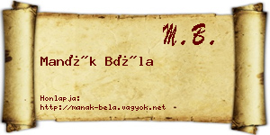 Manák Béla névjegykártya